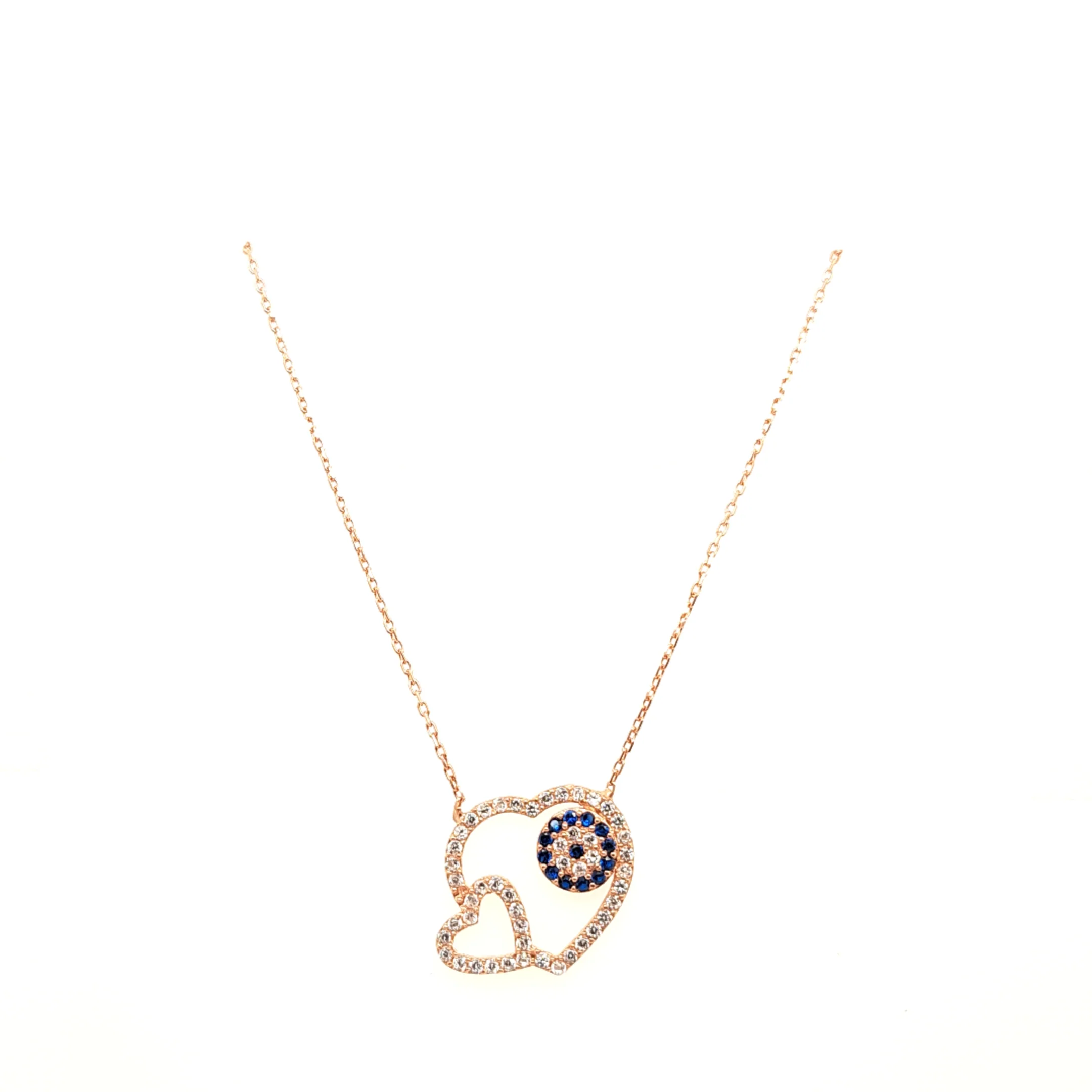 925 Silber |  Halskette Herz mit Zirkonia und Nazar