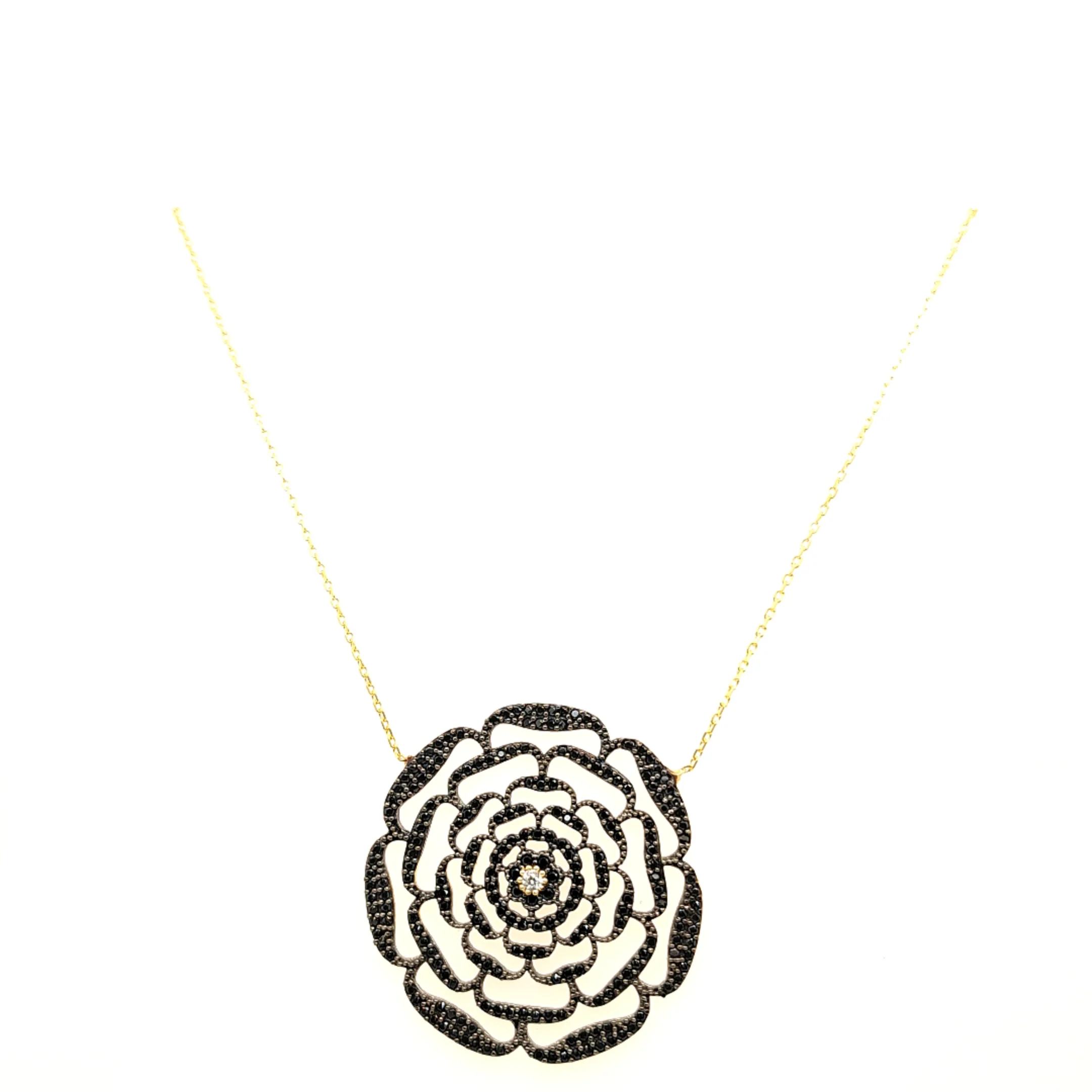 925 Silber |  Halskette Rose mit Zirkonia